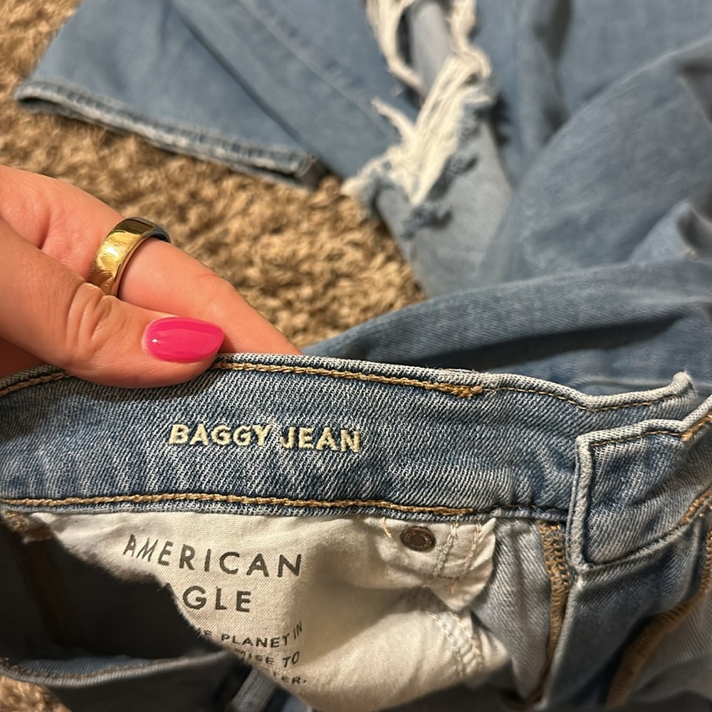 American Eagle Baggy Jean Size 14 Blue Distressed - Picture 4 of 9